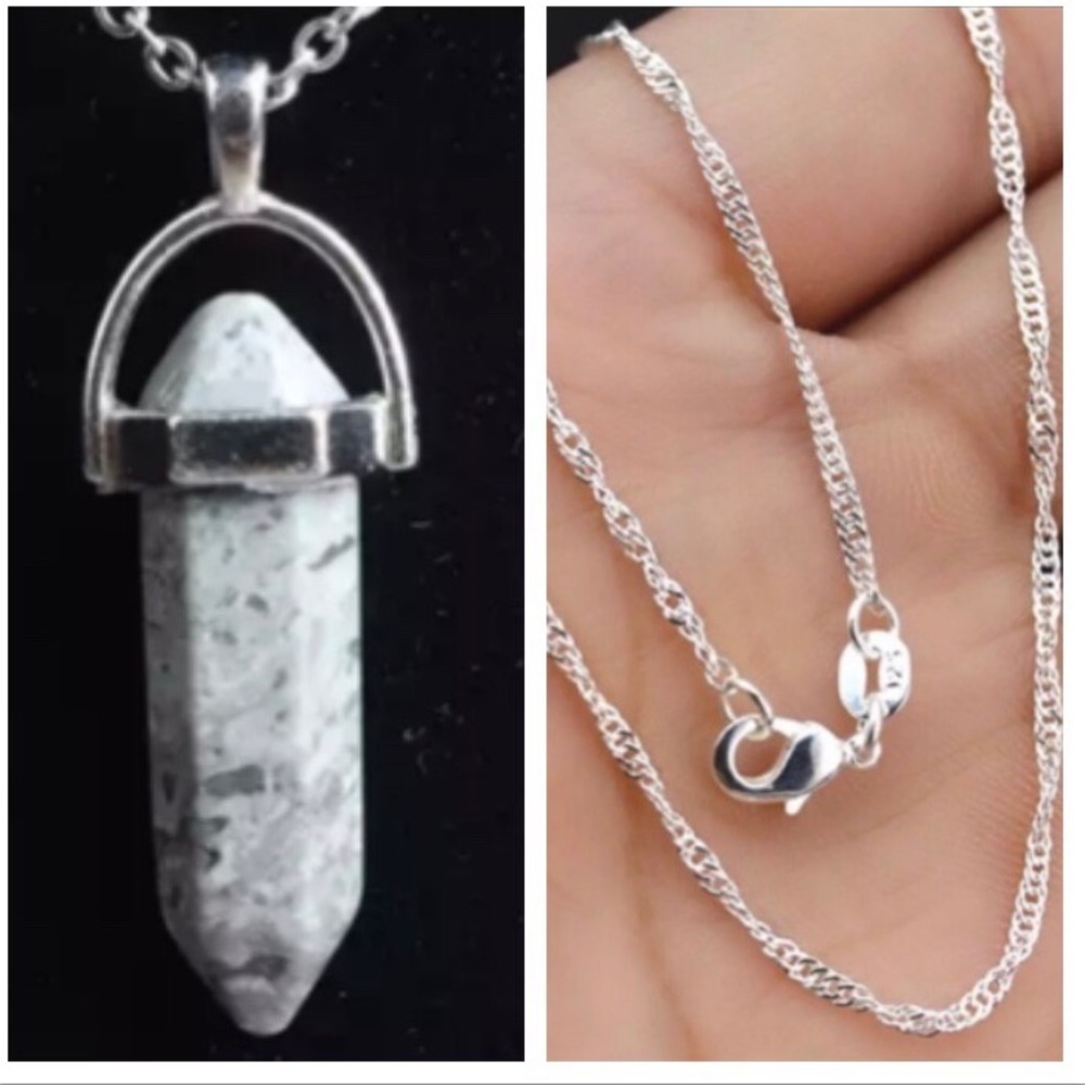 Grey Labrodite Hexagonal Chakra Pendant Necklace